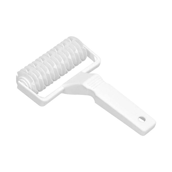 A white plastic Matfer Bourgeat lattice roller with a spiral.