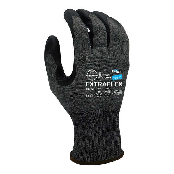 An Armor Guys black glove with white text reading 'Extraflex'