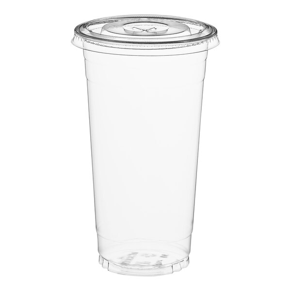 A clear plastic cup with a flat lid.