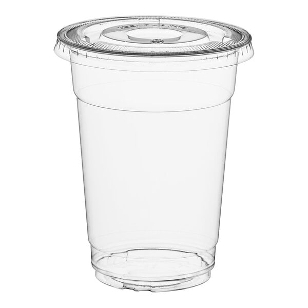 A Choice clear plastic cup with a flat lid.