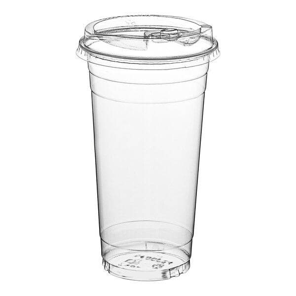 Choice HD 24 oz. Heavy Weight Clear Plastic Cold Cup with Strawless /  Sip-Through Lid - 50/Pack
