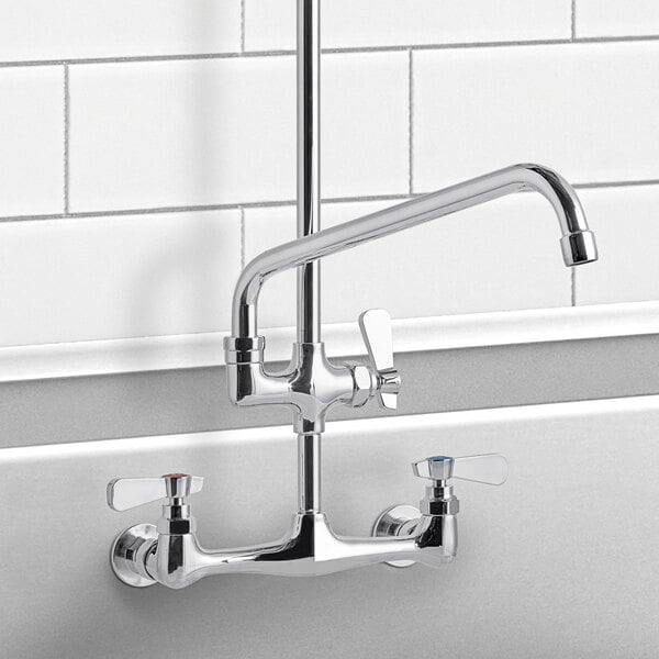 A chrome Pre-Rinse Add-On Faucet with 12" swing spout.