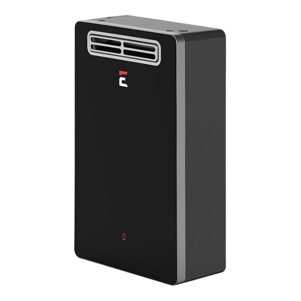 An Eccotemp SH22-NG SmartHome natural gas tankless water heater in a black box with white text.