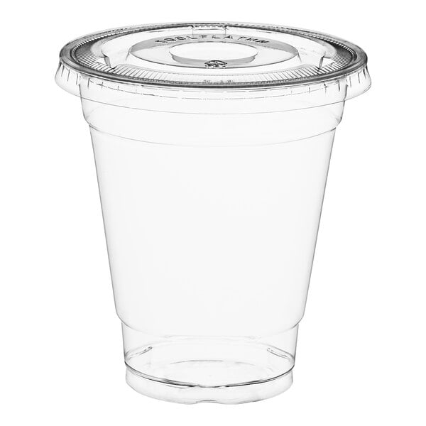 A Choice clear plastic cup with a flat lid.
