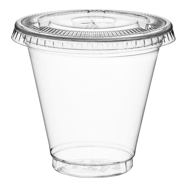 100 Pack] 16 oz Clear Plastic Cups with Flat Lids and Clear Straws