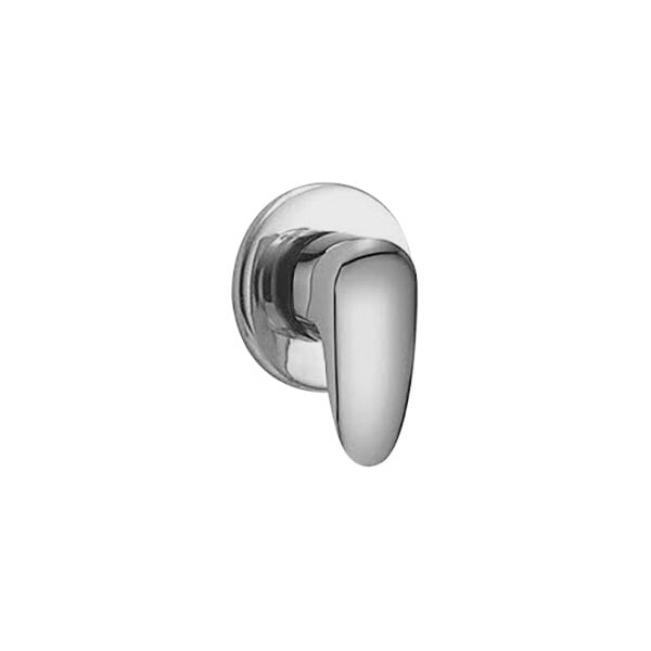 A close-up of a chrome Delta Faucet tub / shower diverter valve handle.