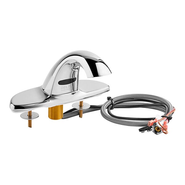 Delta Faucet 591-TFLGHGMHDF Deck Mount Electronic Lavatory Touchless Faucet with Vandal-Resistant 0.5 GPM Aerator, H2Optics Technology, and 7" Deck Plate