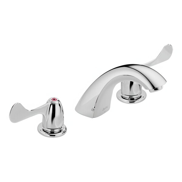 A white Delta deck-mount lavatory faucet with two vandal-resistant wrist blade handles.