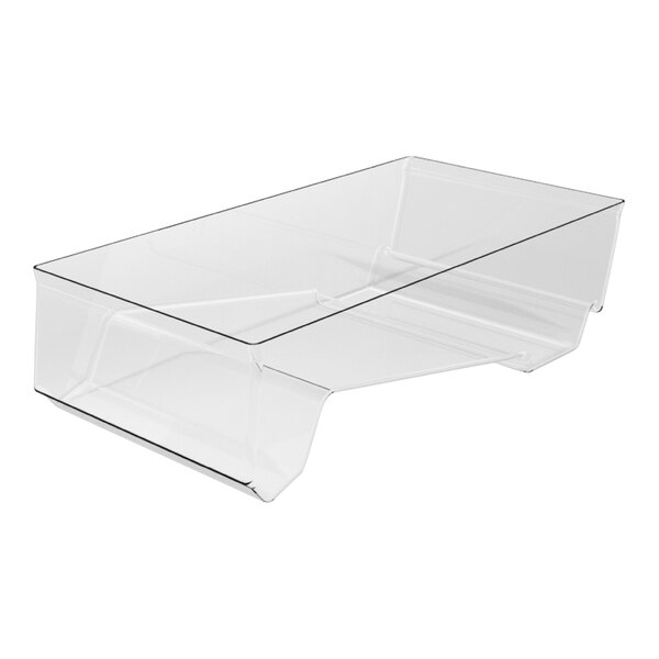 A Borray clear plastic deep slant dummy bin with a clear edge.