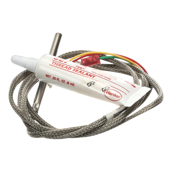 A white tube with red and green wires and a thermometer on the end.