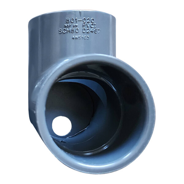 An Ashland PolyTrap FLOW-15 grey PVC pipe with a hole in it.