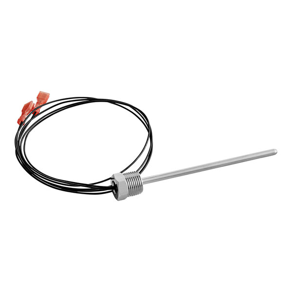 A Hatco temperature probe with black and red connectors on black and white wires.