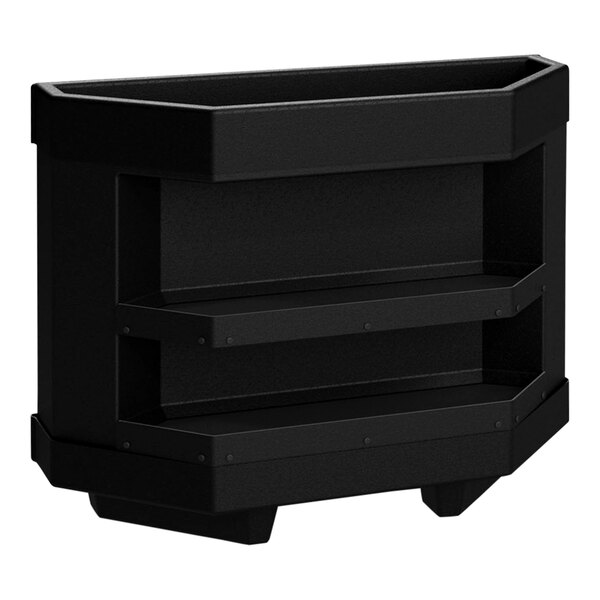 A black Borray plastic end cap with 2 shelves.