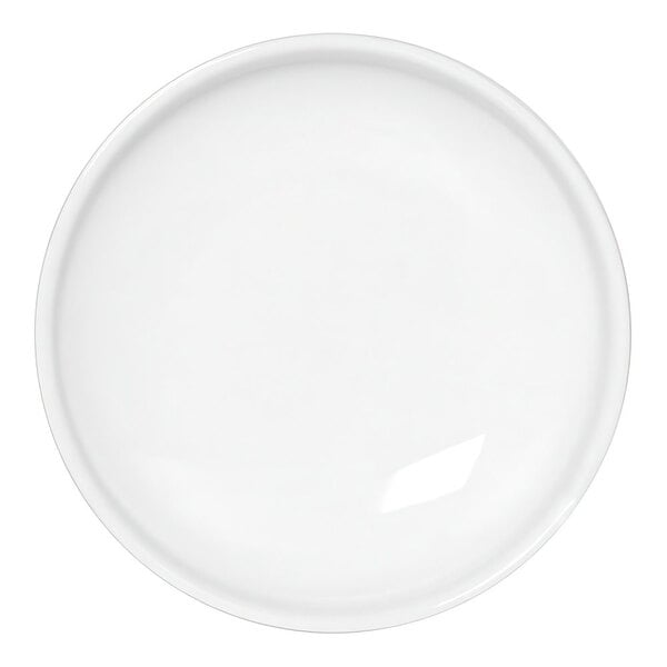 A white round porcelain ramekin with a beveled edge on a white background.