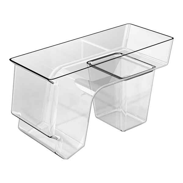 A clear molded plastic Borray dummy bulk bin with a closed back.