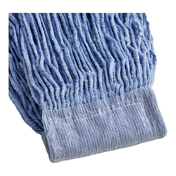 A close-up of a blue Lavex Rayon mop head.