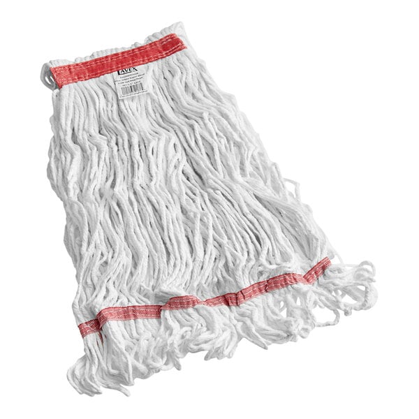 A white Lavex Pro mop head with red trim.