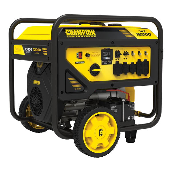 A yellow and black Champion Power Equipment portable generator.