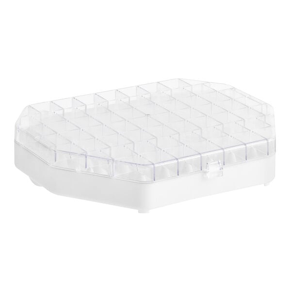 An Ateco plastic container with many small compartments and a clear plastic lid.