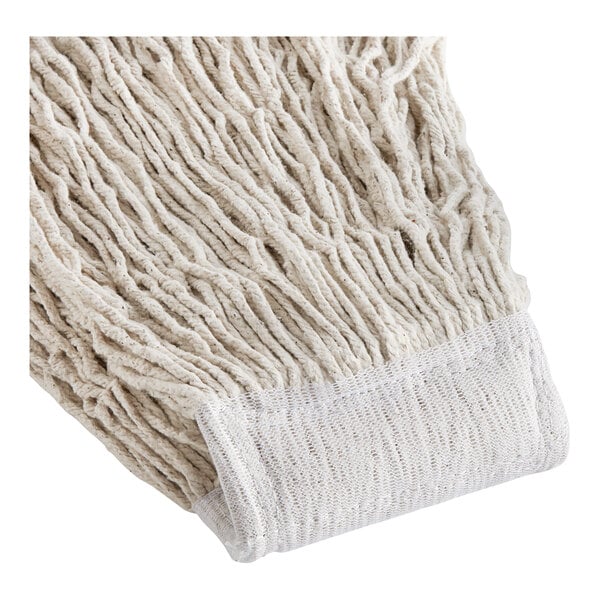 A close-up of a white Choice Natural Cotton Cut-End Mop Head.