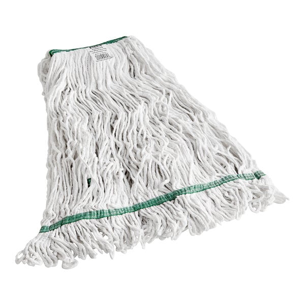 A white Lavex Pro mop head with green trim.
