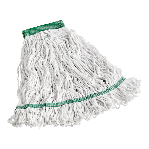 A white Lavex Pro mop head with green trim.