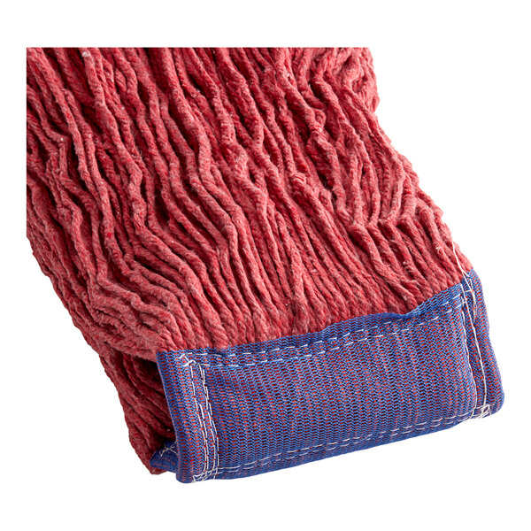 A close-up of a red Lavex Pro rayon blend mop head.