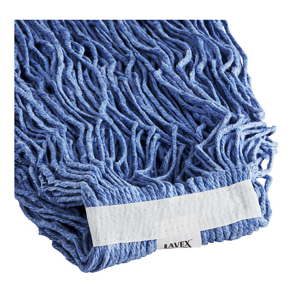 A close up of a blue Lavex mop head.