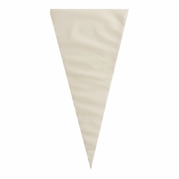 A large, triangular, biodegradable disposable pastry bag.