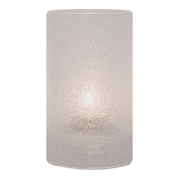 A Hollowick clear glass candle holder with a light inside.