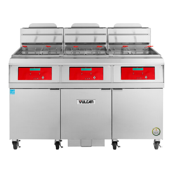 A large Vulcan natural gas floor fryer with computer controls.
