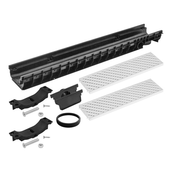 A black rectangular Josam Lite-Line shallow trench drain with black and white plastic parts.