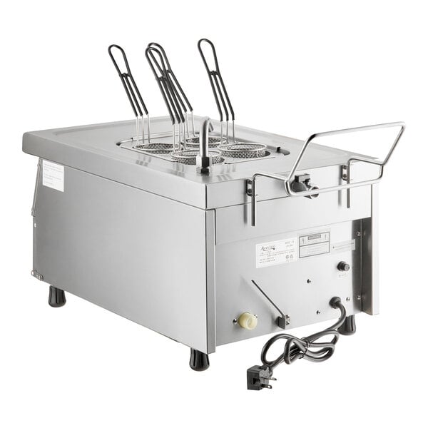 An Avantco electric countertop pasta cooker with three metal containers.