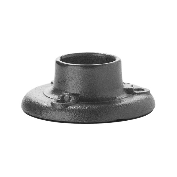 A black metal Hollowick cast iron base with a hole.