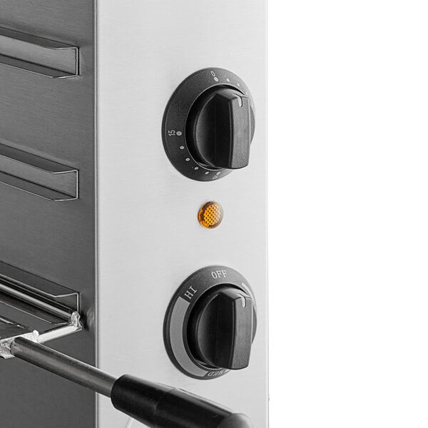 An Avantco electric countertop cheese melter with a knob on it.