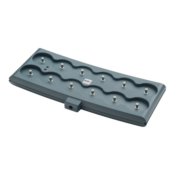 A grey rectangular Hollowick V12 charging tray with many holes.