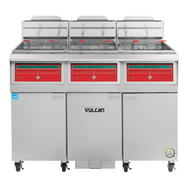 A Vulcan QuickFry series floor gas fryer with computer controls.