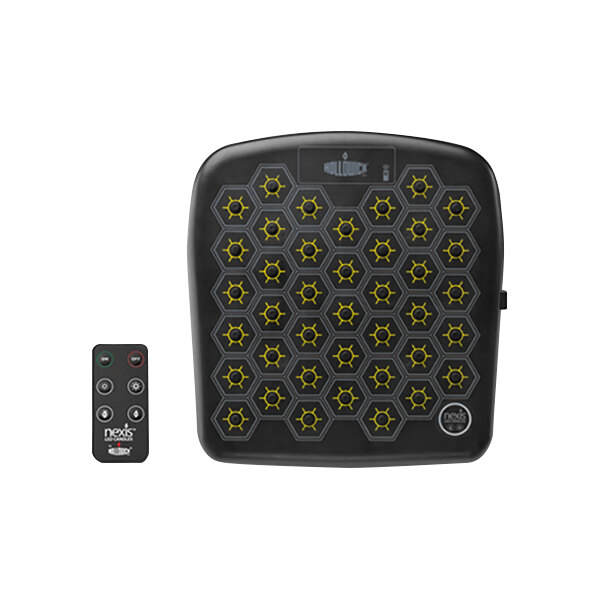 A black Hollowick Nexis charging tray with yellow hexagons on it.