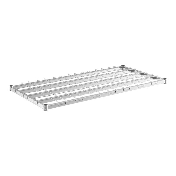 A Regency stainless steel dunnage shelf with wire mesh.