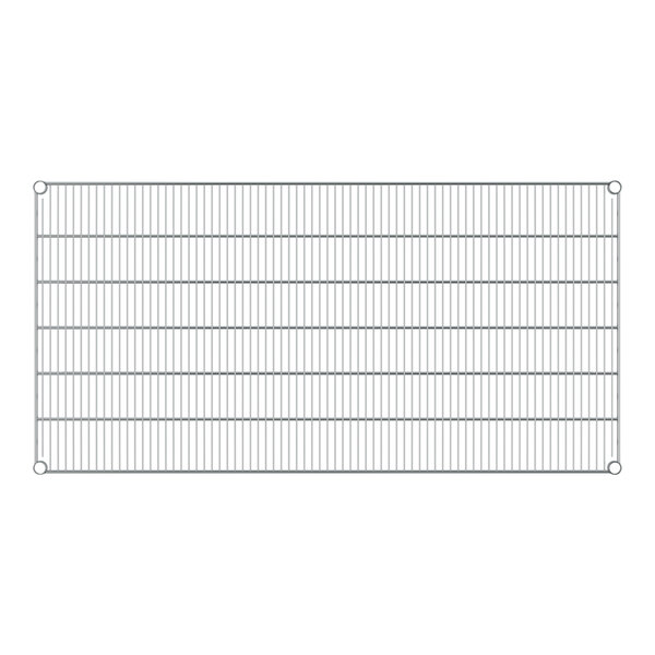 A close-up of a metal grid on a Regency stainless steel wire shelf.