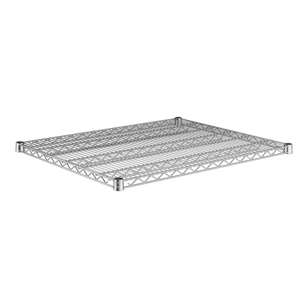 A close-up of a Regency stainless steel wire shelf.