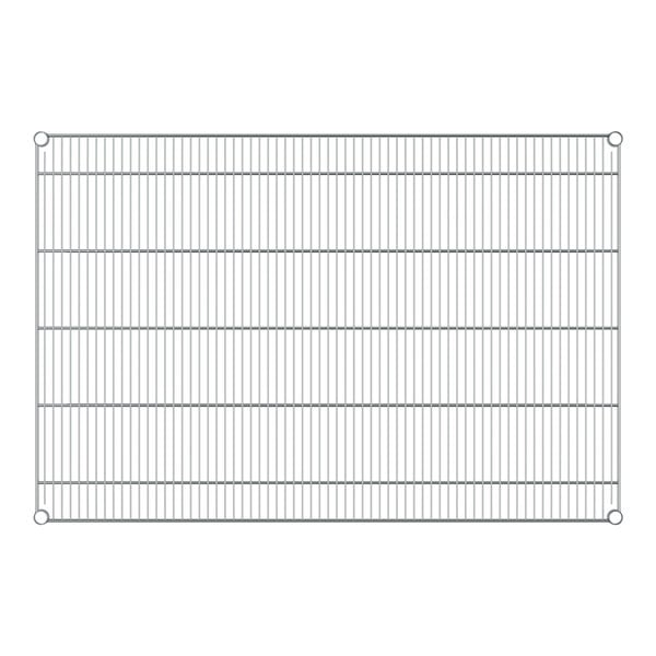 A close-up of a Regency chrome wire shelf grid.