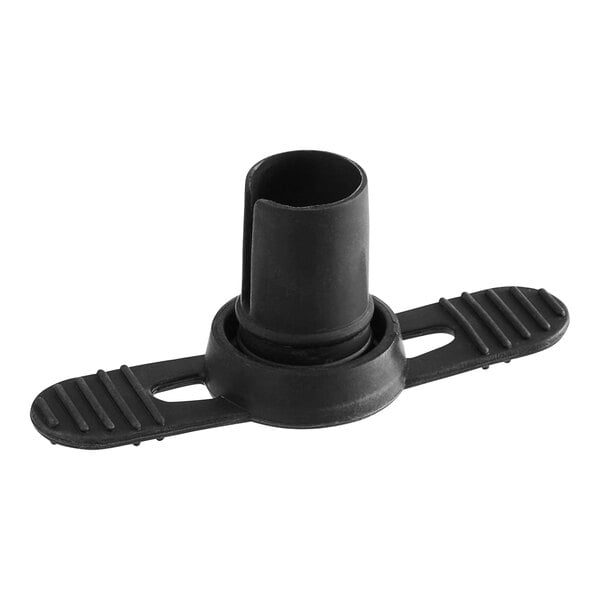 A black plastic ServSense valve for pouch condiment dispensers.