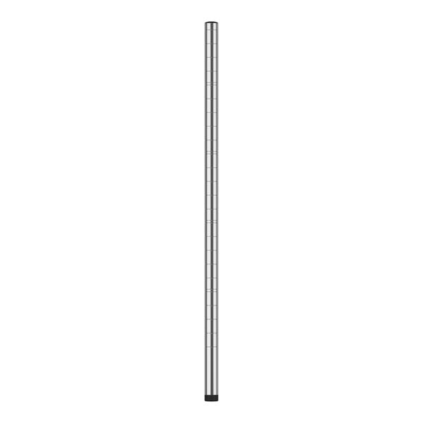 A Regency stainless steel pole with black rubber tips on each end.