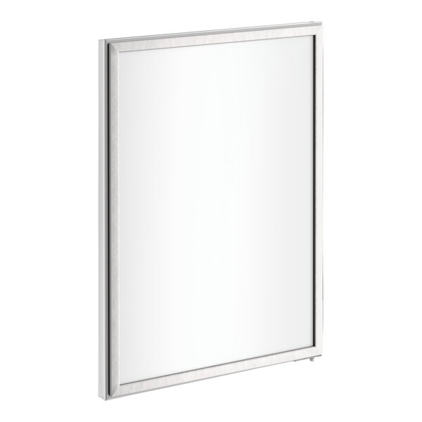 A stainless steel rectangular door with a metal border.