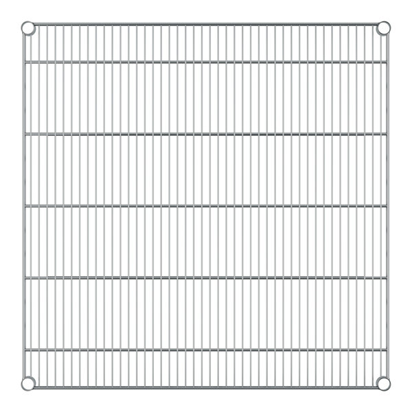 A close-up of a metal grid on a Regency stainless steel wire shelf.