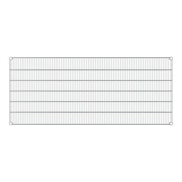 A close-up of a Regency stainless steel wire shelf with a grid pattern.