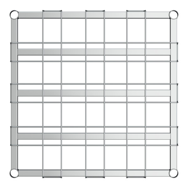 A close-up of a metal grid with holes on a white background.