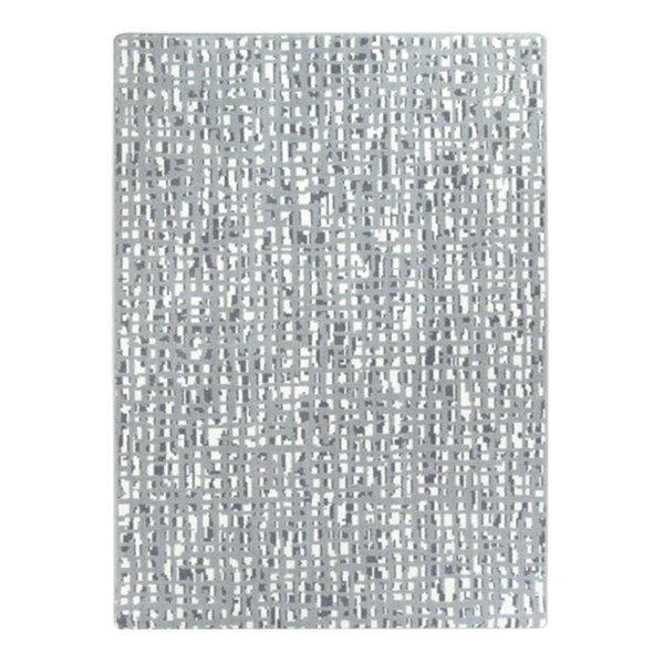 A close-up of a white rug with a grey grid pattern.