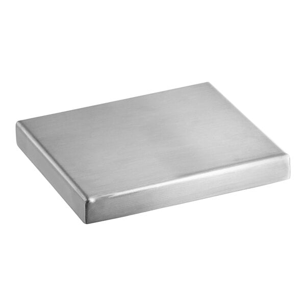 A silver stainless steel square Regency beer drip tray on a white background.